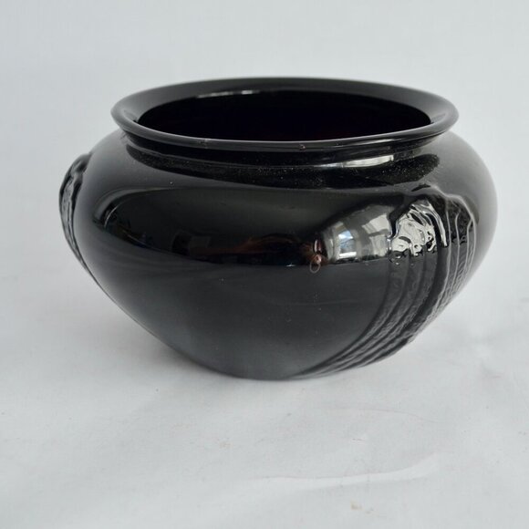 LE Smith Black Glass Bowl Glass Round Vase Art Deco - Picture 3 of 5